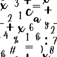 Seamless pattern with beautiful numbers. Algebra and geometry, calculations.
