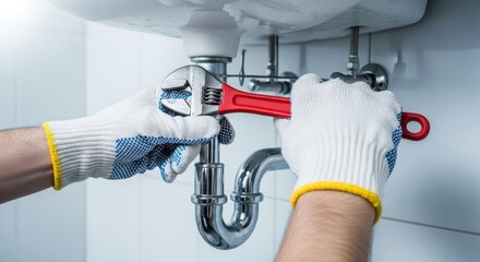 A plumber skillfully uses a wrench to repair a sink, emphasizing the importance of plumbing maintenance, repair services, and the expertise of tradespeople in ensuring functional home systems