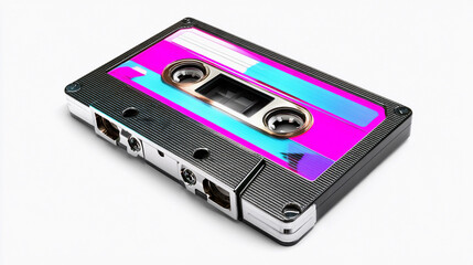 Colorful cassette tape with vibrant design on a white background