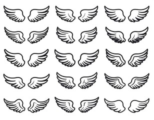 Obraz premium Assorted angel wings line art illustrations in different design styles vector