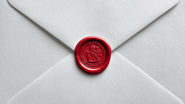 Elegant white envelope sealed with red wax stamp in close-up