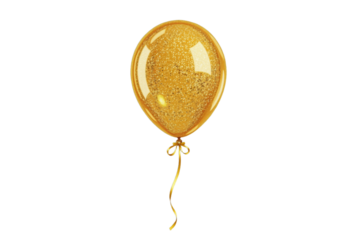 Gold Glitter Balloon with Ribbon White Background