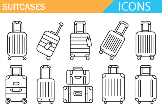 Modern thin-line travel luggage icons for vacation and journey themes