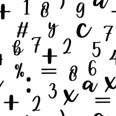 Seamless pattern with beautiful numbers. Algebra and geometry, calculations.