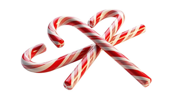 Two candy canes crossed isolated on transparent background, a sweet christmas treat