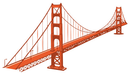 "A clean, high-angle 3D render of a stylized Golden Gate Bridge against a pure white background. The bridge is rendered in its iconic international orange-red color, with visible intricate steel truss