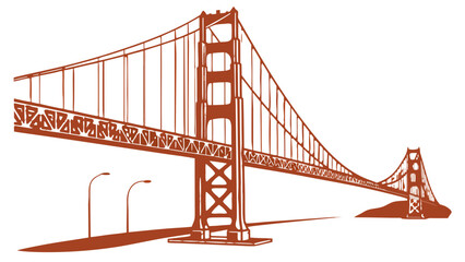 "A clean, high-angle 3D render of a stylized Golden Gate Bridge against a pure white background. The bridge is rendered in its iconic international orange-red color, with visible intricate steel truss