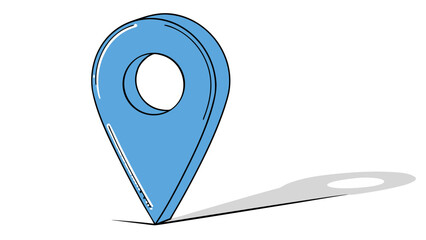 "A minimalist, high-quality 3D render of a single, shiny bright blue map pin icon. The pin has a classic teardrop shape with a small, circular hole in its center. It has a smooth, glossy surface with 