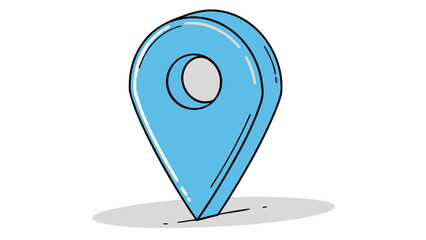 "A minimalist, high-quality 3D render of a single, shiny bright blue map pin icon. The pin has a classic teardrop shape with a small, circular hole in its center. It has a smooth, glossy surface with 