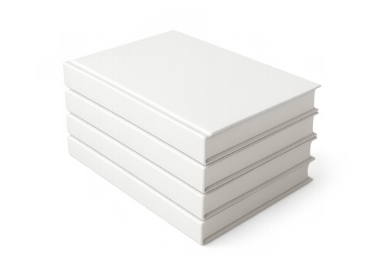 Stack of four white hardcover books on a transparent background, offering a versatile blank mockup for custom designs and text - Powered by Adobe