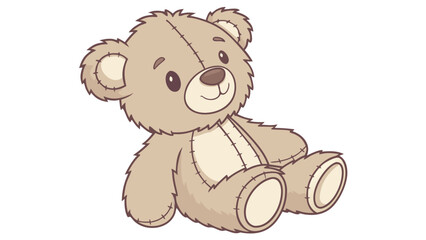 "A studio shot of a cute, fluffy, brown teddy bear sitting upright. The bear has a soft, textured brown fur, darker brown eyes, a small, dark brown nose, and a stitched smile. Its inner ears, snout, a