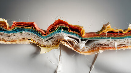 Layered colorful textured material with torn edges abstract