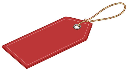 3D render of a single, blank red rectangular price tag or luggage tag. The tag has slightly rounded corners and a