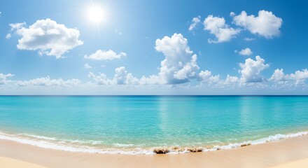 Fototapeta premium Beautiful Caribbean Beach with Turquoise Water and Blue Sky with Clouds