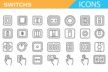 Line art collection of power switches, toggles, and control buttons