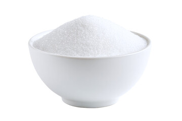 Bowl of white sugar isolated on transparent background for baking ingredient