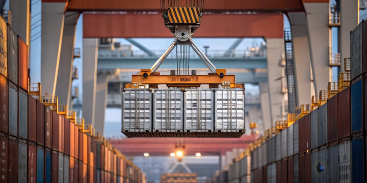 Cargo crane shipping port steel container aluminum logistics industrial maritime freight loading supply chain cargo container dock harbor shipping transport export import trade infrastructure