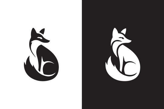 fox logo fox silhouette mirrored negative space animal emblem vector icon for branding