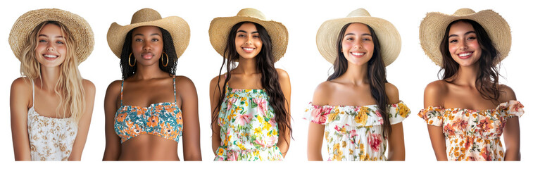 PNG Summer fashion diverse women, element set on transparent background