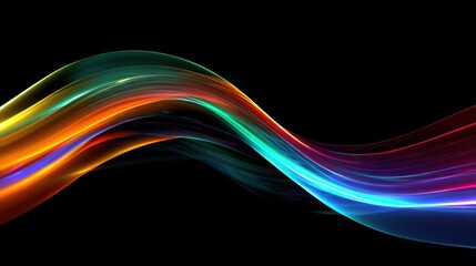 Naklejka premium Colorful waves flow smoothly across a dark background, blending hues of orange, blue, green, and red. The light creates a mesmerizing motion, capturing attention effortlessly.