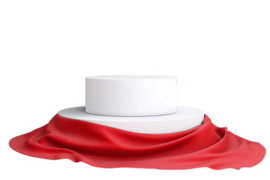 Isolated on transparent background, a white podium with a red draped cloth - Powered by Adobe