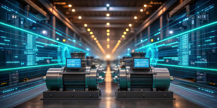 Industrial machinery factory automation smart technology digital hologram motor production thrill pulses through high tech factory as industrial machinery and automation shine with smart