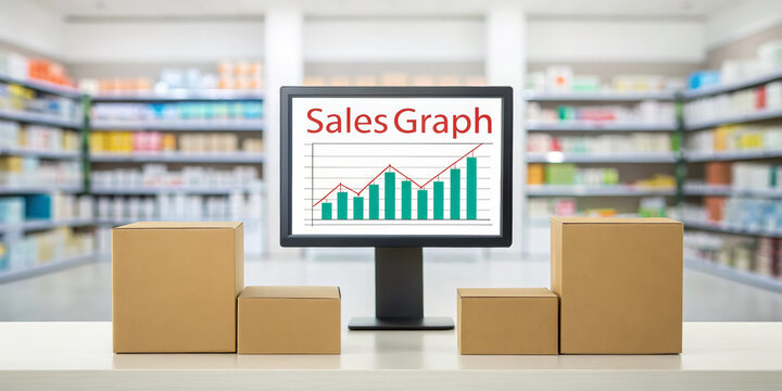 Sales graph retail analytics e commerce online shop inventory product box warehouse analytics dashboard growth chart marketing