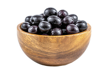 Wooden bowl full of fresh blueberries isolated on transparent background
