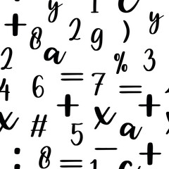 Naklejka premium Seamless pattern with beautiful numbers. Algebra and geometry, calculations.