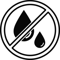 Symbol of no water allowed illustrating hydrophobic surface or waterresistant materials and a general warning against wetness or humidity with clean design and clear message