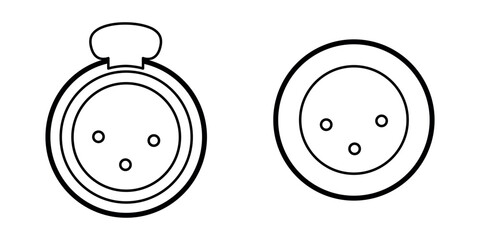 Line-art illustration of 3-pin XLR connectors, showing front views with clean outlines. Technical drawing style suitable for audio equipment manuals, schematics, and professional sound system designs.