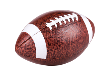 American football with white stripes isolated on transparent background for sports