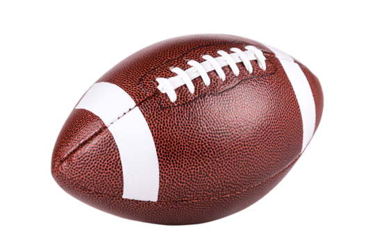 American football with white stripes isolated on transparent background for sports