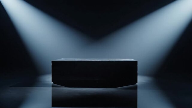 Dramatic spotlight illumination on an empty display platform, creating an atmosphere of anticipation and focus for a grand reveal or significant announcement