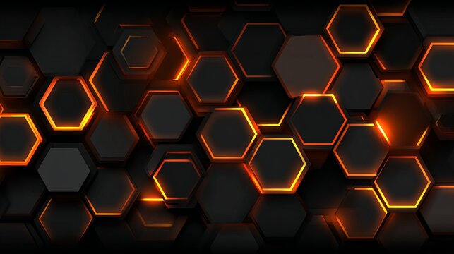 Stunning dark hexagon background with vibrant orange glow, perfect for modern tech presentations, dynamic website headers, or futuristic branding designs