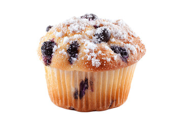 Delicious blueberry muffin isolated on transparent background, topped with sugar