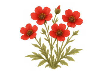 Red flowering plant with green leaves, a botanical illustration of nature's vibrant beauty for design assets