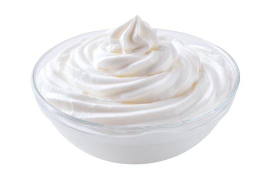 Bowl of creamy whipped topping isolated on transparent background for dessert