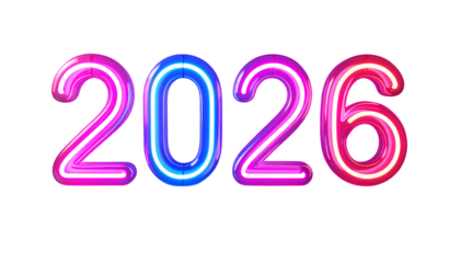 2026 Neon Glow Text Blue Pink PNG