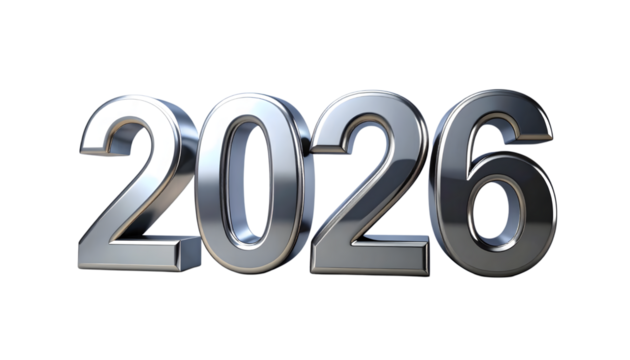 2026 Metallic Silver Text Transparent PNG