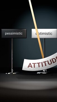 Attitude cycles between pessimistic and optimistic. Visualizing a repeated pattern of attitude that swings between extremities: pessimistic and optimistic. Repeating transition from one to another.