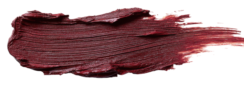 A smear of deep burgundy cosmetic product on a black background