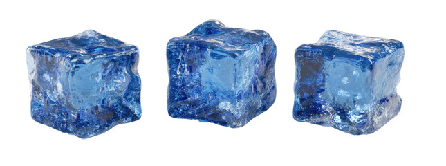 Obraz premium Three faceted, vibrant blue ice cubes