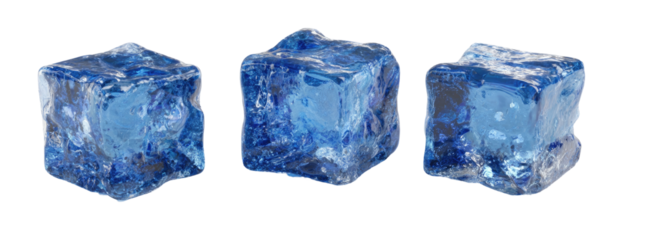 Three  faceted,  vibrant  blue  ice  cubes