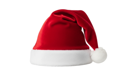 Red santa claus hat isolated on transparent background for christmas holiday