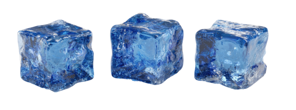Three  faceted,  vibrant  blue  ice  cubes - Powered by Adobe