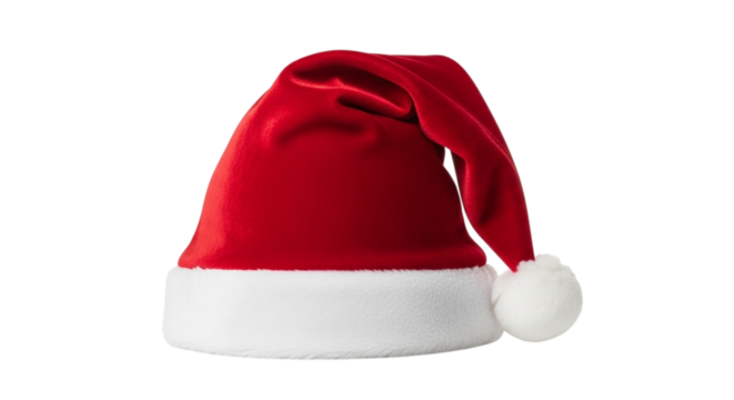 Red santa claus hat isolated on transparent background for christmas holiday