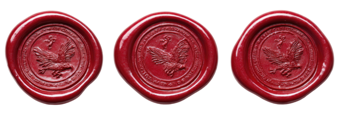 Three antique wax seals, each with an embossed image of a bird in flight