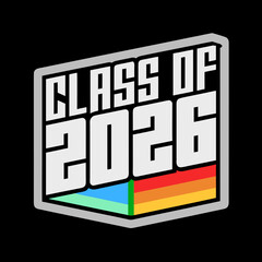 Class of 2026 design with a retro stripe, perfect for graduation announcements, tshirts, and celebratory banners for the graduating class of 2026
