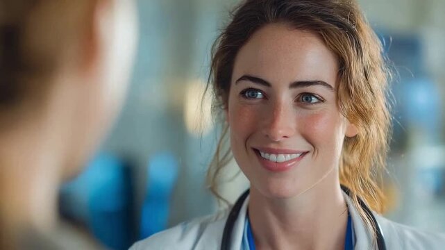 Compassionate Care: A dedicated doctor engages in a tender moment with a patient, her gentle smile and empathetic gaze embodying trust and reassurance.